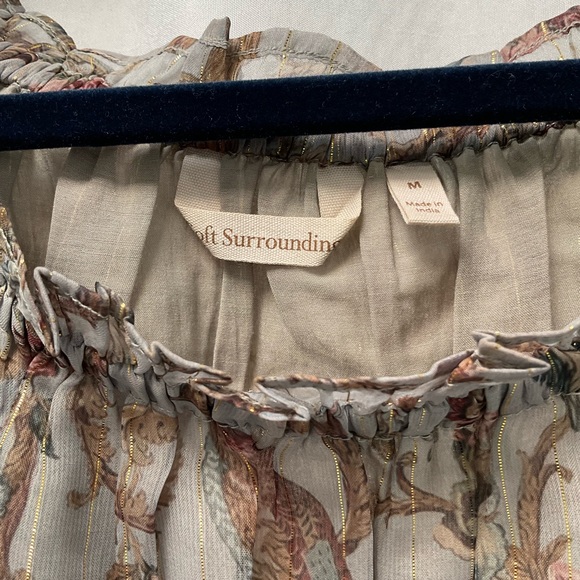 Soft Surroundings Aitana Dusty Pink Bird Floral Sheer Metallic Blouse M - Picture 9 of 10